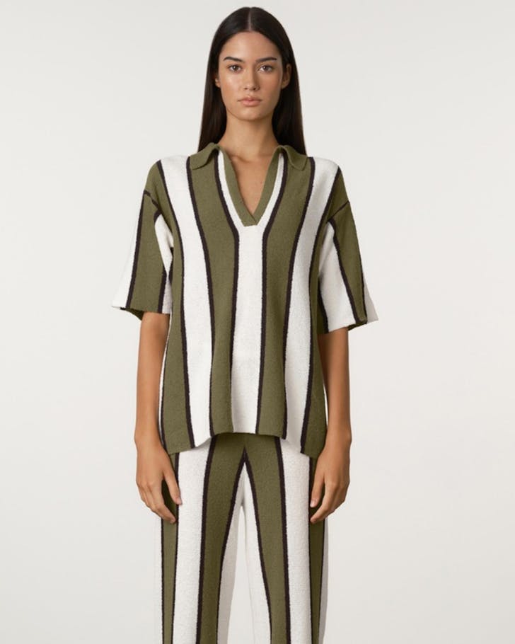 Zulu & Zephyr Textured Knit Shirt and Pants in Olive Stripe