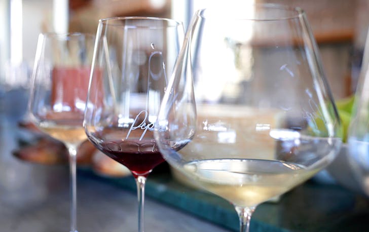 Three wine glasses at Pep's