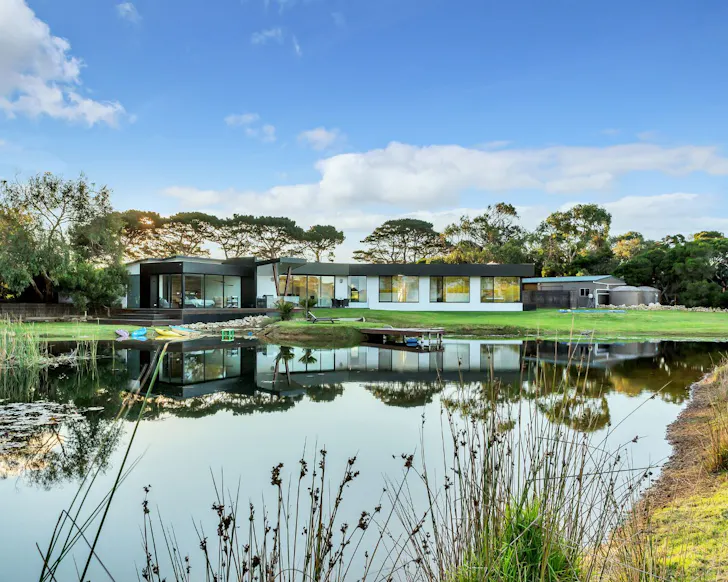 An exterior view of ​Lakehouse Estate best Victoria Airbnbs