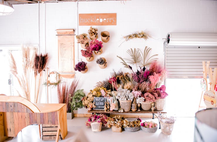 The beautiful and floral-filled interior of Heartfill, a sustainable boutique on the Gold Coast.