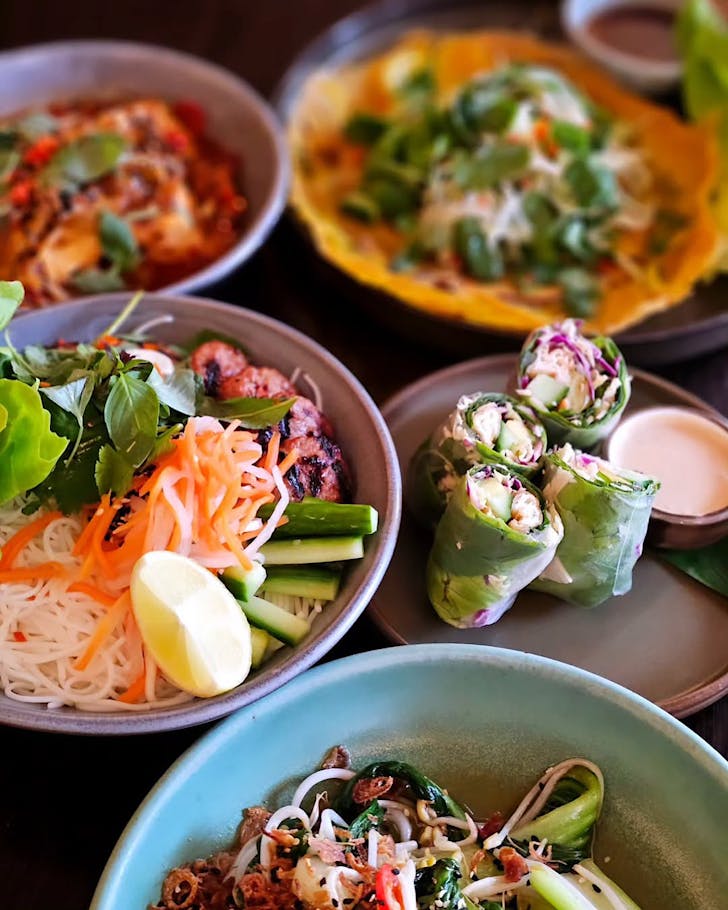 An array of fresh and vibrant Vietnamese dishes from Cafe Hanoi.