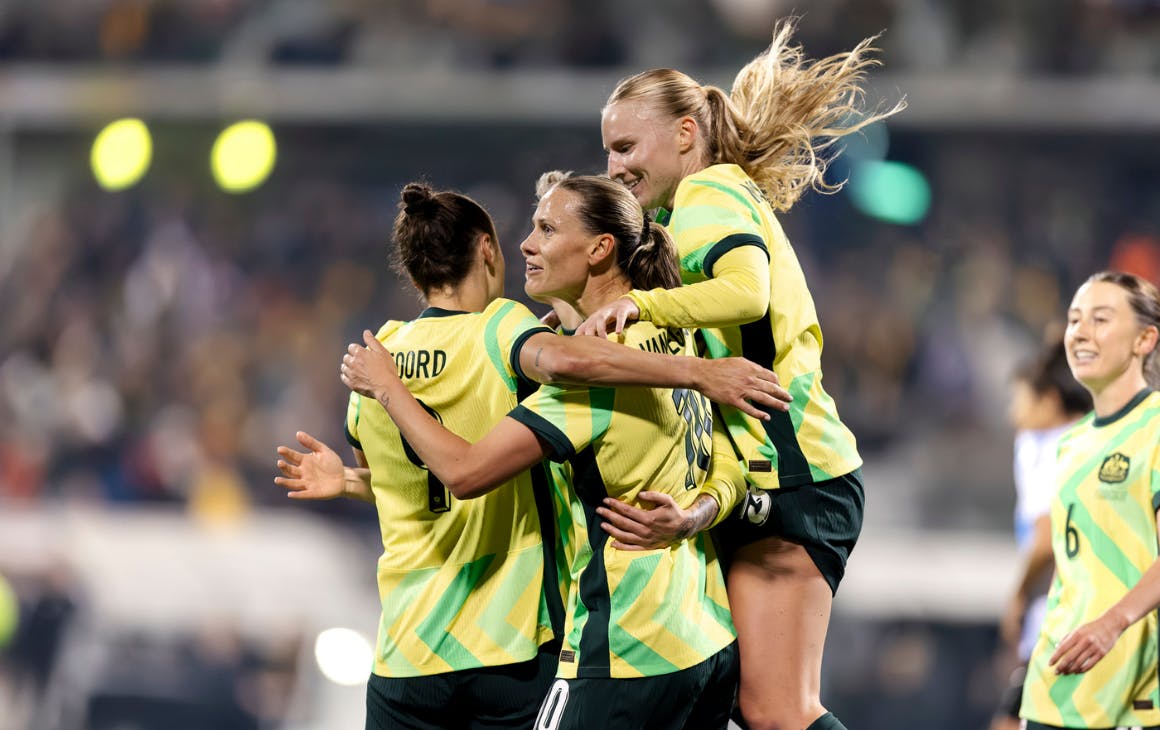 matildas embracing at a football game
