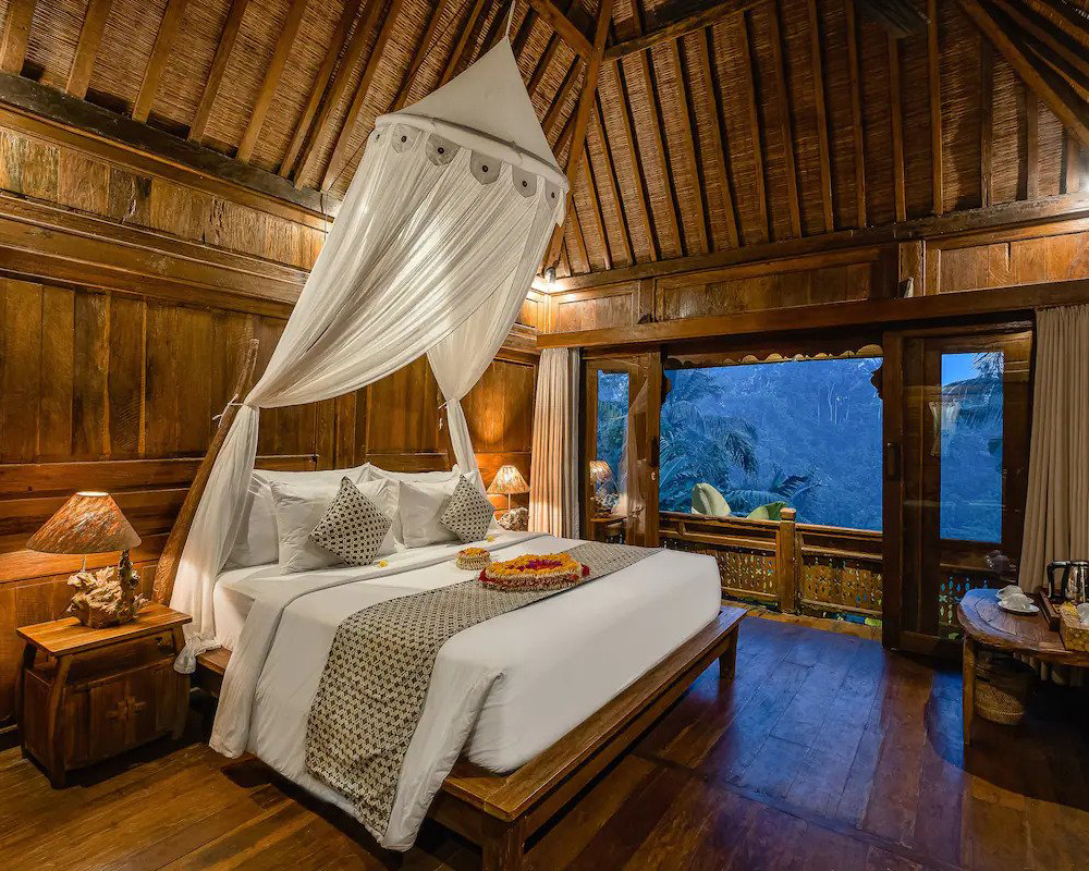A wonderful looking bedroom all made of wood.