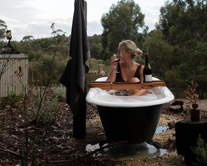 A view of the outdoor bath at Stillwood Retreat best airbnbs WA