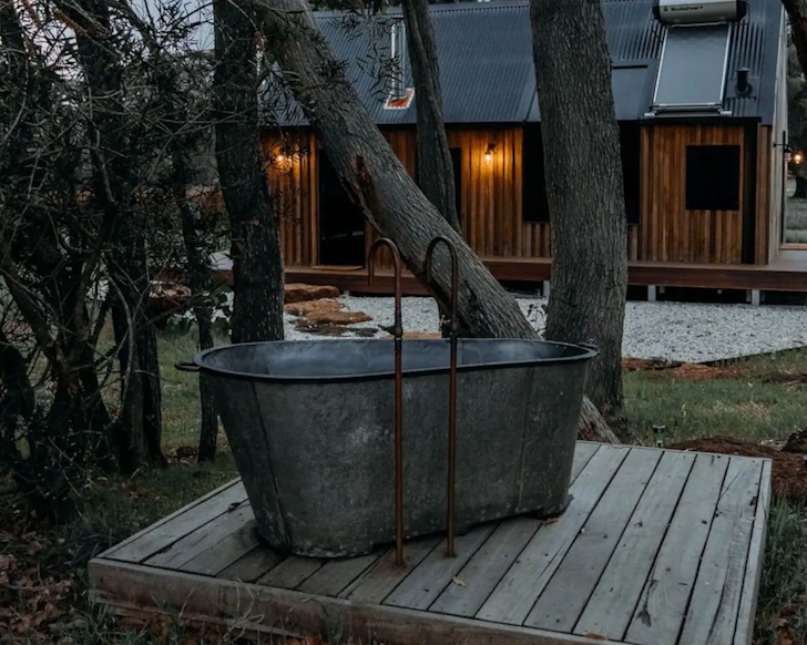 The outdoor bath at Petit Eco Cabin one of the best WA farm stays