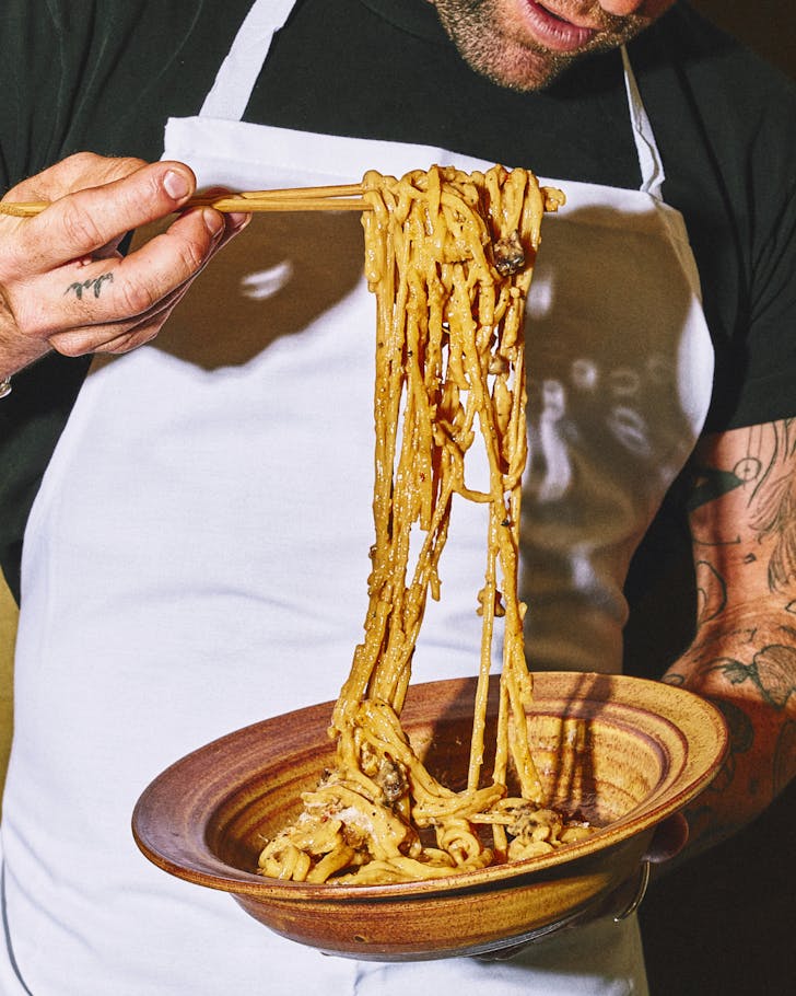 american express secret menu cho cho san Japanese udon noodles tangled up with pigâs head carbonara sauce.