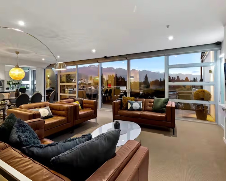 The living space with a view at Downtown Treat one of the best Queenstown Airbnbs