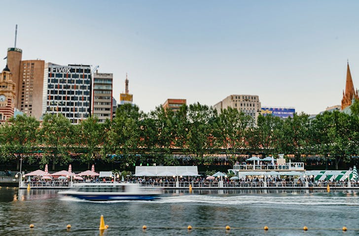 A large floating pontoon bar in the CBD, best christmas party venue melbourne.