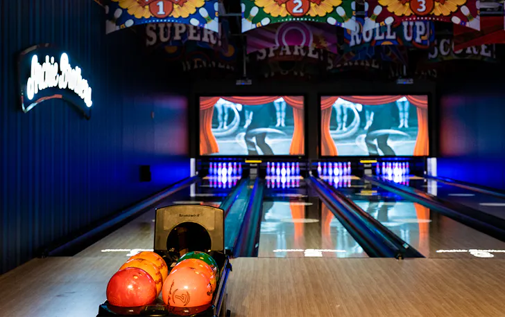 a colourful bowling alley