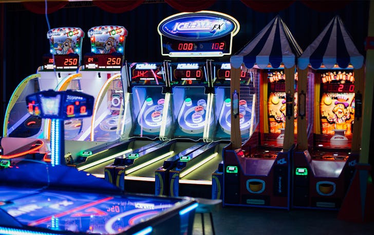 Several arcade games in a row.