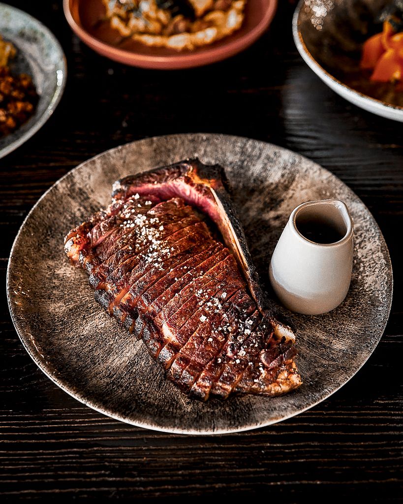 Plate of steak with gravy