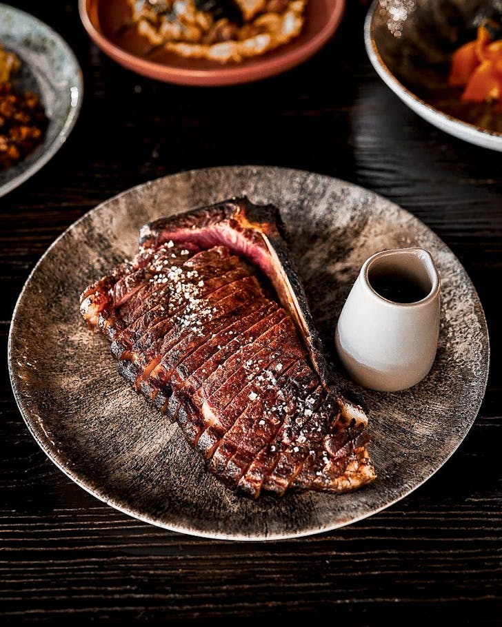 Plate of steak with gravy