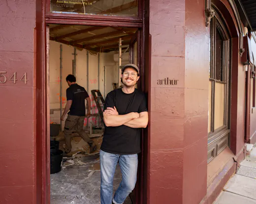 Tristan Rosier stands outside Arthur in Surry Hills as the restaurant undergoes its July rebuild.