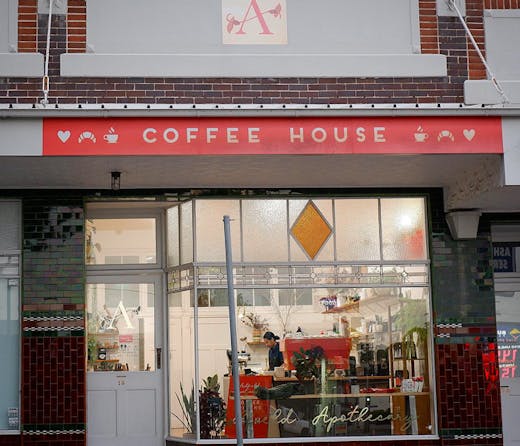 The front facade of Ashfield Apothecary cafe in Sydney