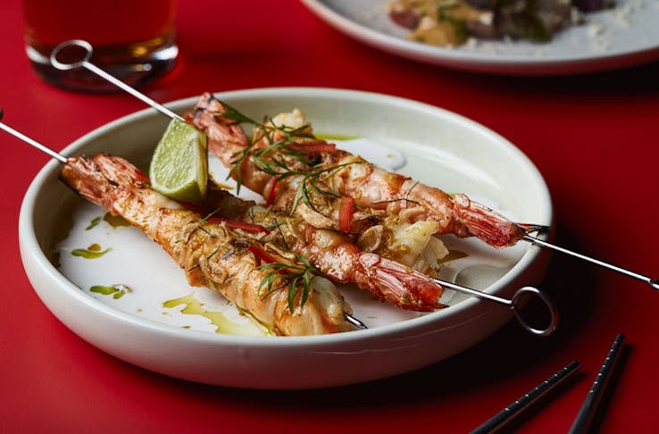 Grilled tiger prawns from Atomic Beer Project. 