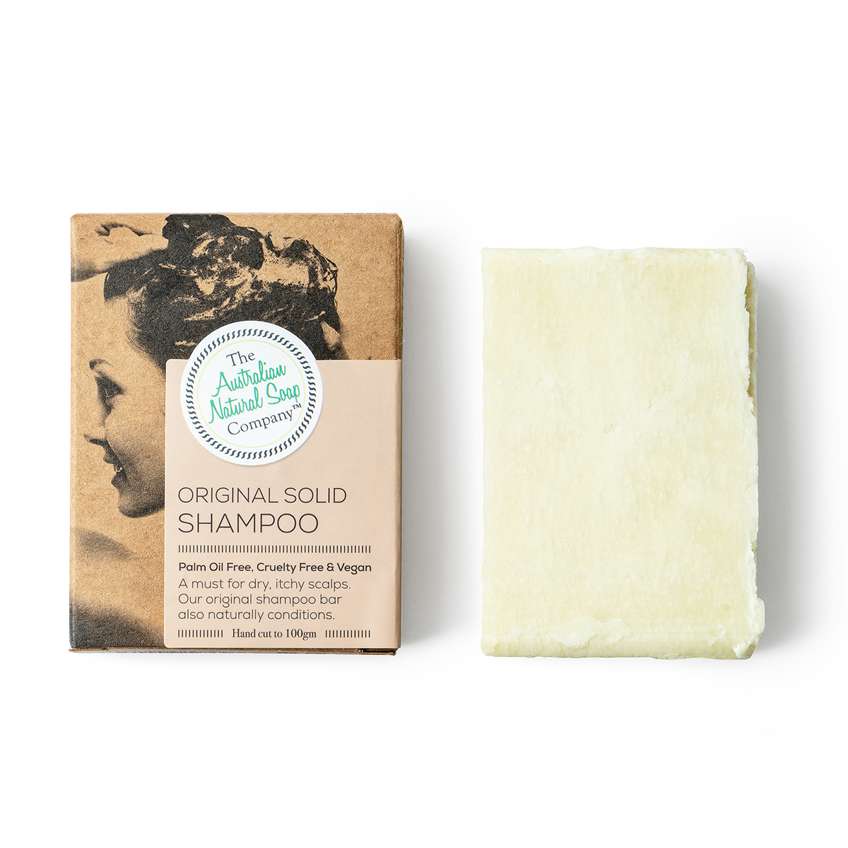 A box and bar of Australia natural soap company OG solid shampoo