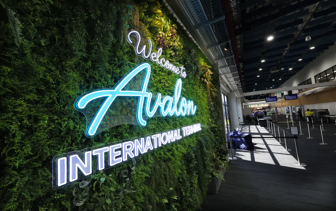 Avalon airport welcome sign