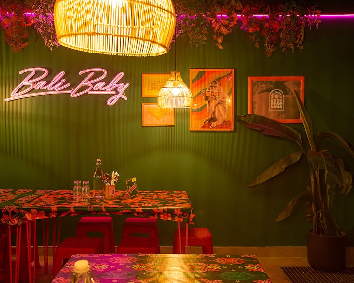 The neon-lit interior at Bali Nights.