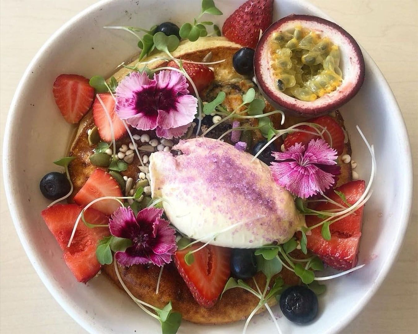 A delicious blueberry hotcake sits pretty on the plate at Bambina Newmarket.