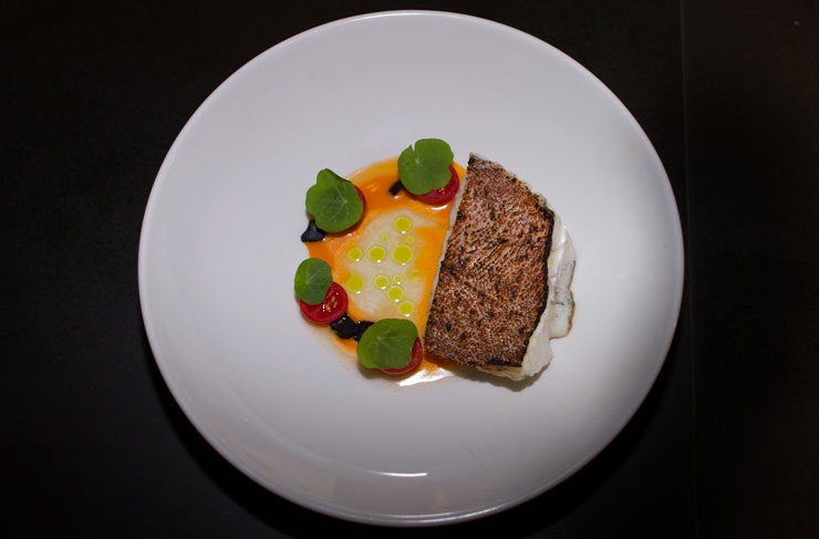 A plated-up meal from Bangalay Dining, where chef Brent Strong focuses on local native ingredients. 
