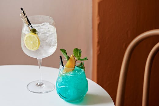A blue Mai Tai and gin cocktail from Bar Nina.