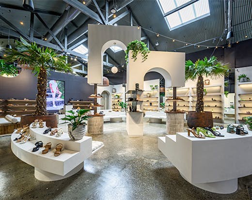 interior of a luxe footwear store