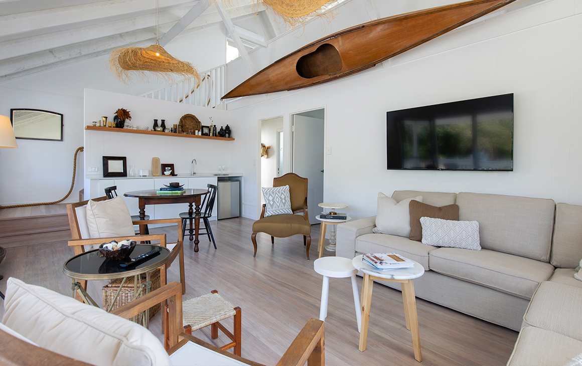 a coastal-themed lounge room