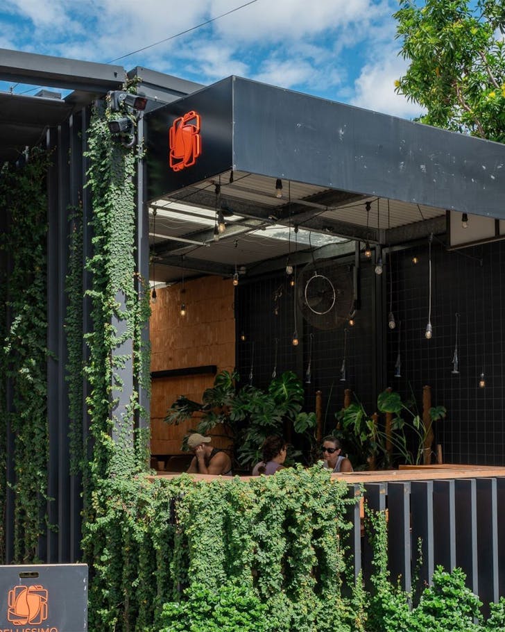 people sitting in a leafy brisbane coffee shop