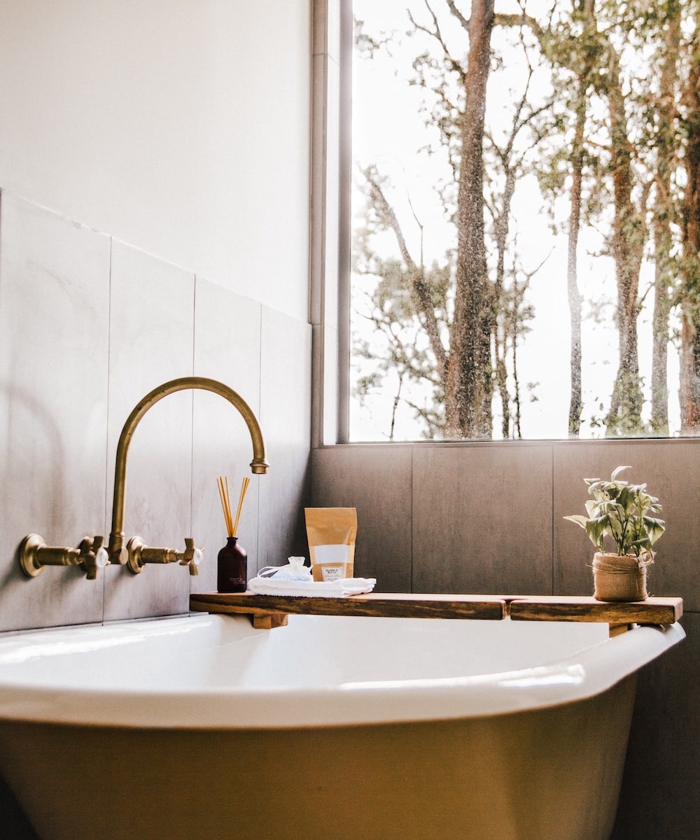 a bathtub with a beautiful view