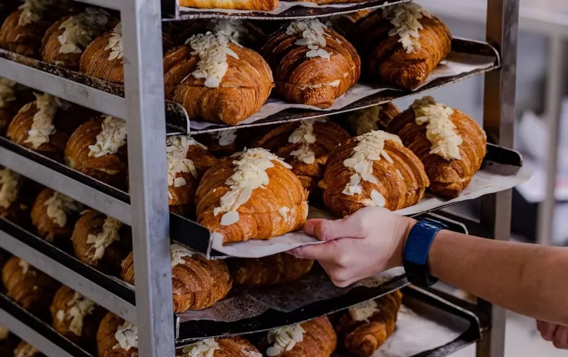 Trays of almond croissants