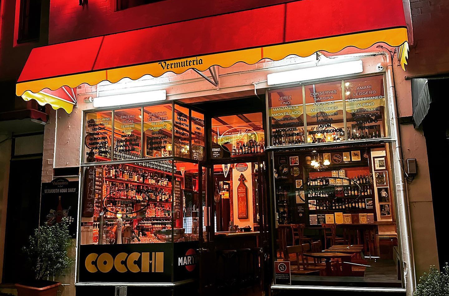 The glowing front facade of Vermuteria bar in Potts Point