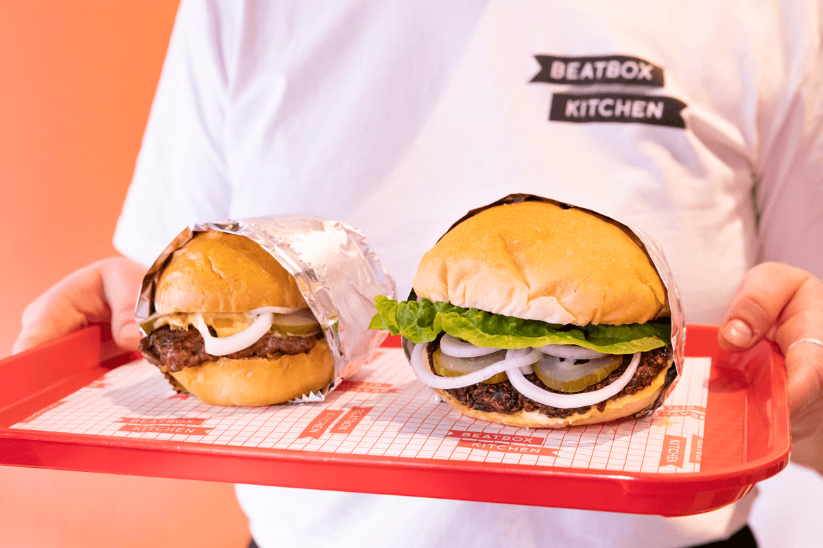 Two extra large burgers from Beatbox Kitchen, who serve up some of Melbourne's best burgers.