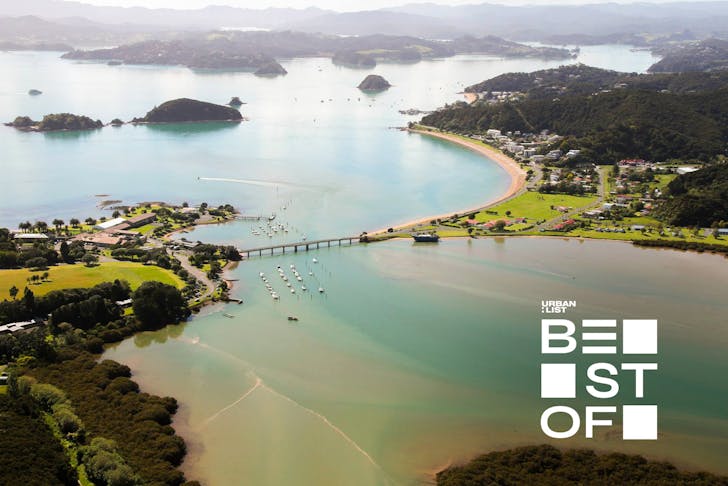 An aerial view of the Waitangi holiday park in the Bay Of Islands.