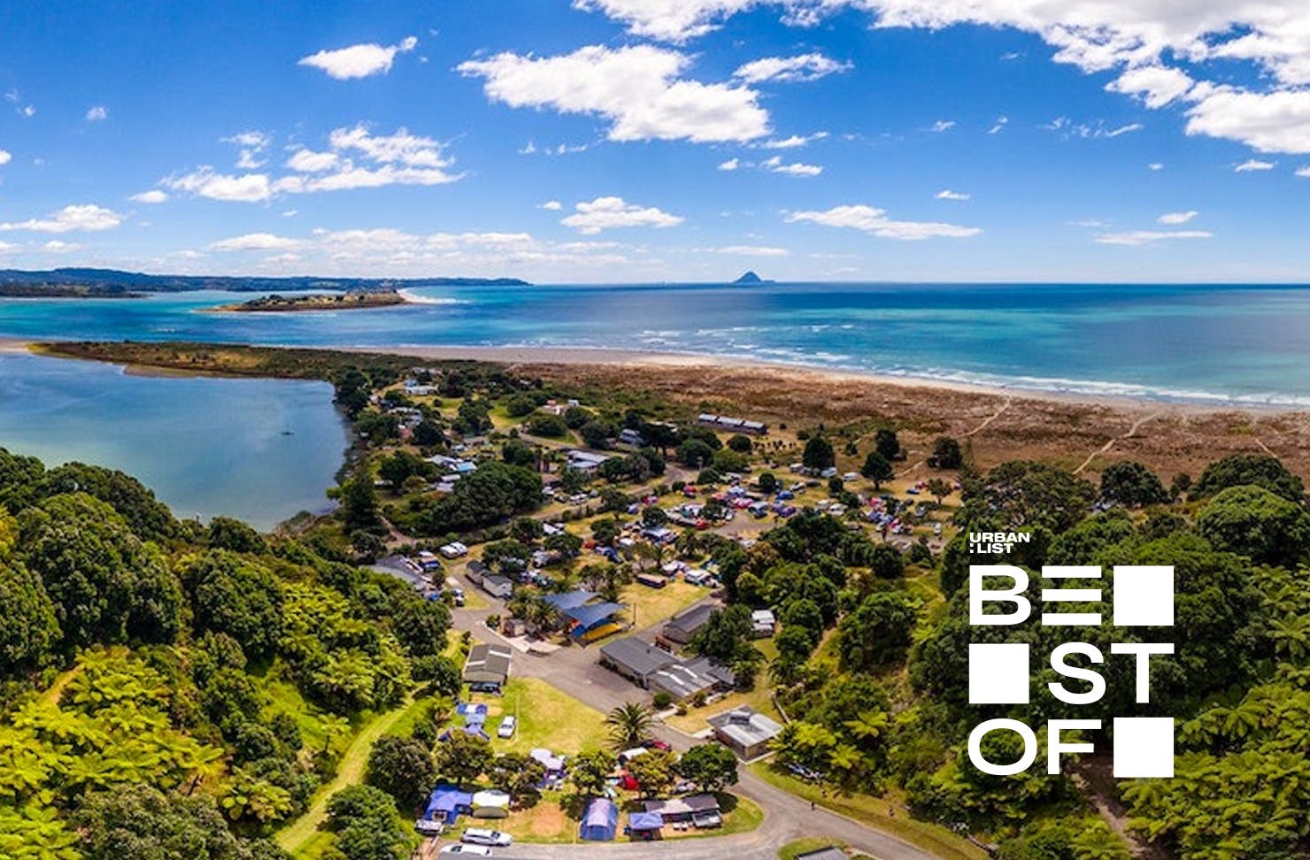 A stunning view over Ohiwa Beach Holiday park, one of the best camping grounds near Tauranga.