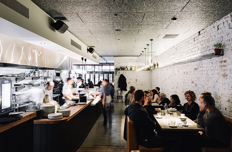 The exposed brick interior of one of Melbourne's best Italian restaurants, Osteria Ilaria.