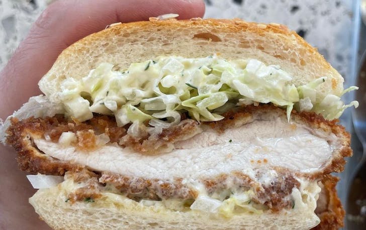 a chicken schnitzel sandwich from Peggy's in Fremantle