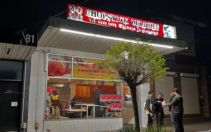 The neon-lit exterior of Chopstick Delight, considered some of the best Chinese Melbourne has to offer.