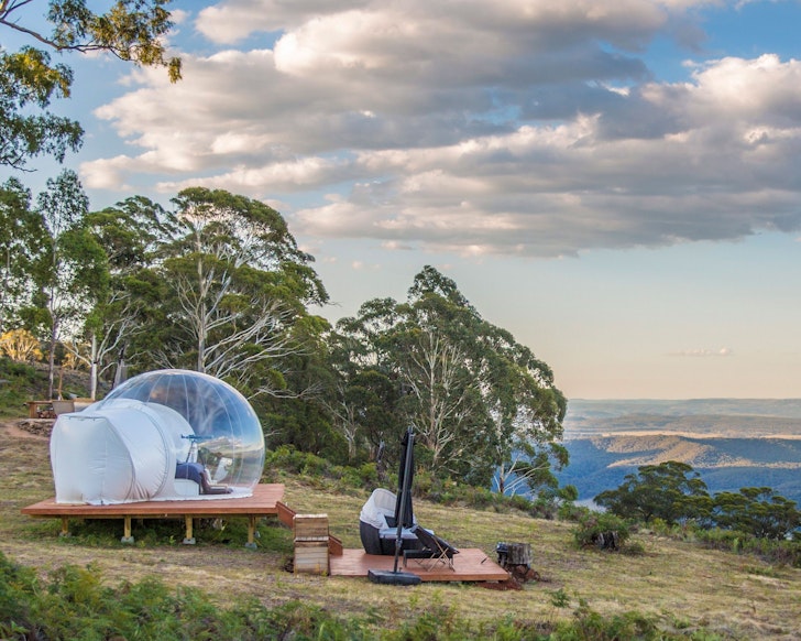 A bubble tent in the bush in Capertee in NSW
