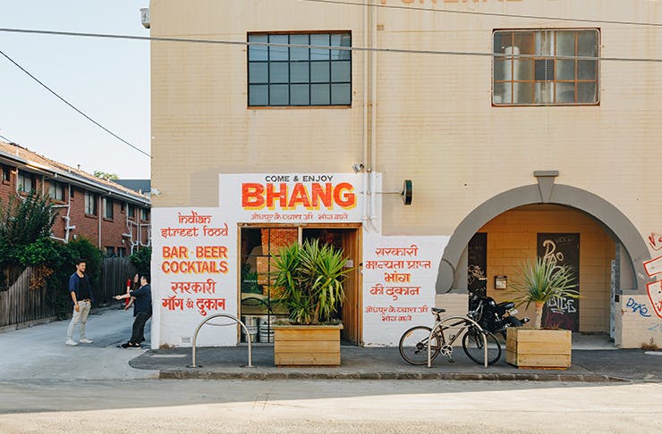 The concrete facade of Bhang, one of the best Indian restaurants in Melbourne.