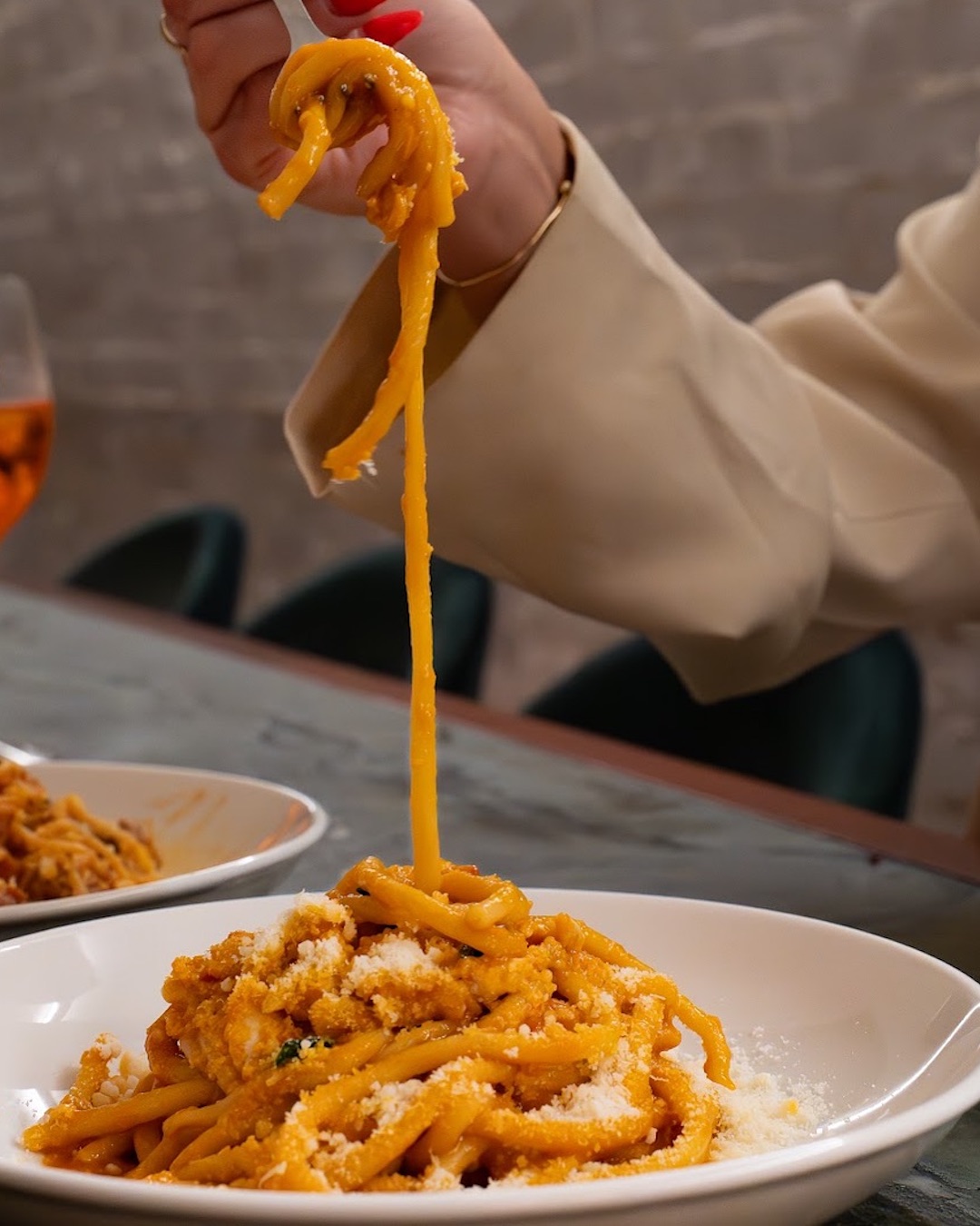 A pasta dish at Italian restaurant, Dilly Dally