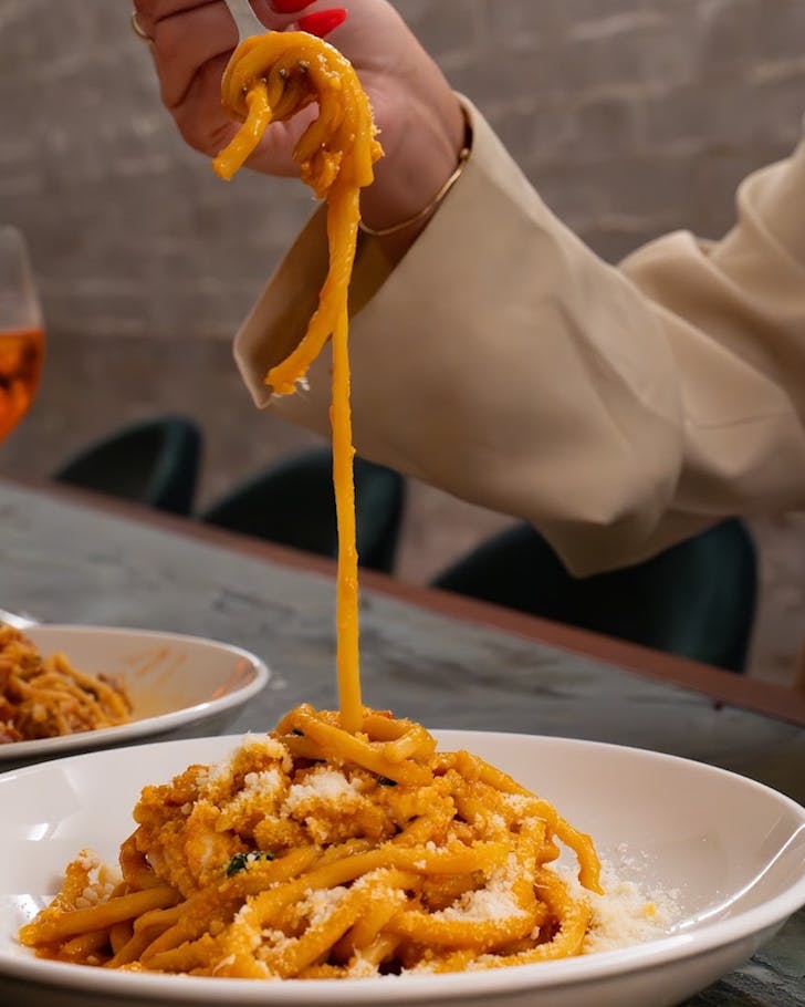 A pasta dish at Italian restaurant, Dilly Dally