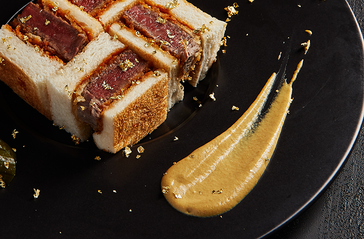 A gold leaf-dusted wagyu sandwich from one of the best Japanese restaurants in Melbourne, Niku Ou.