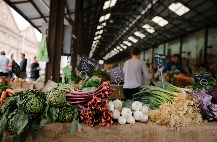 Fresh vegetables on display at Carriageworks Farmers Market in Sydney