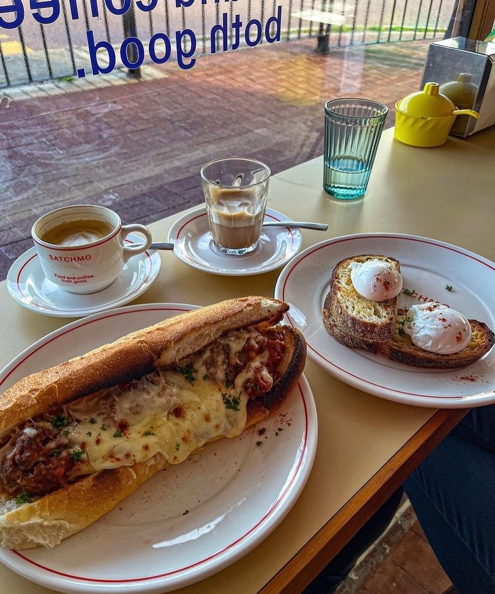 A meatball hoagie and coffee at Satchmo