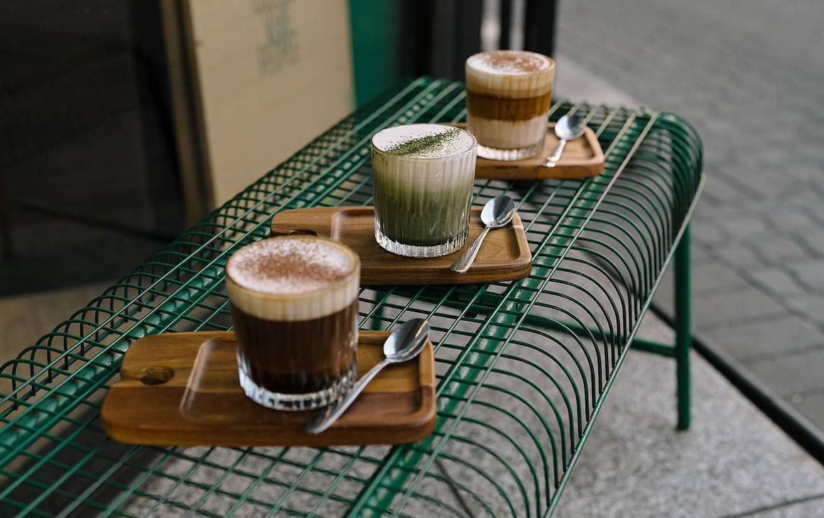 Three drinks from a cafe in Northbridge