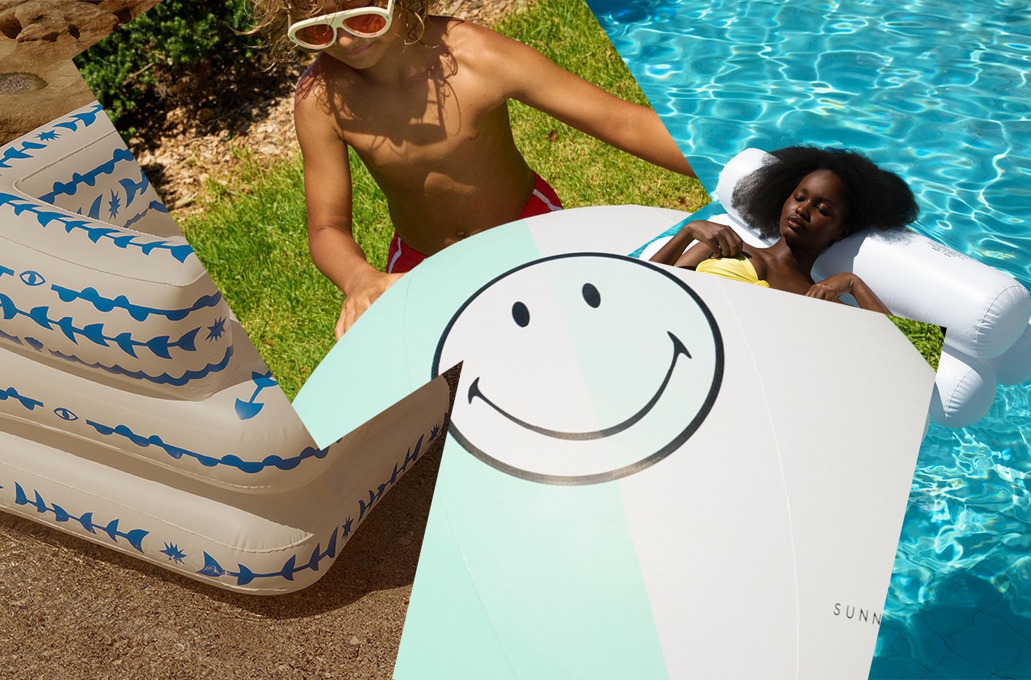 A collage of pool accessories