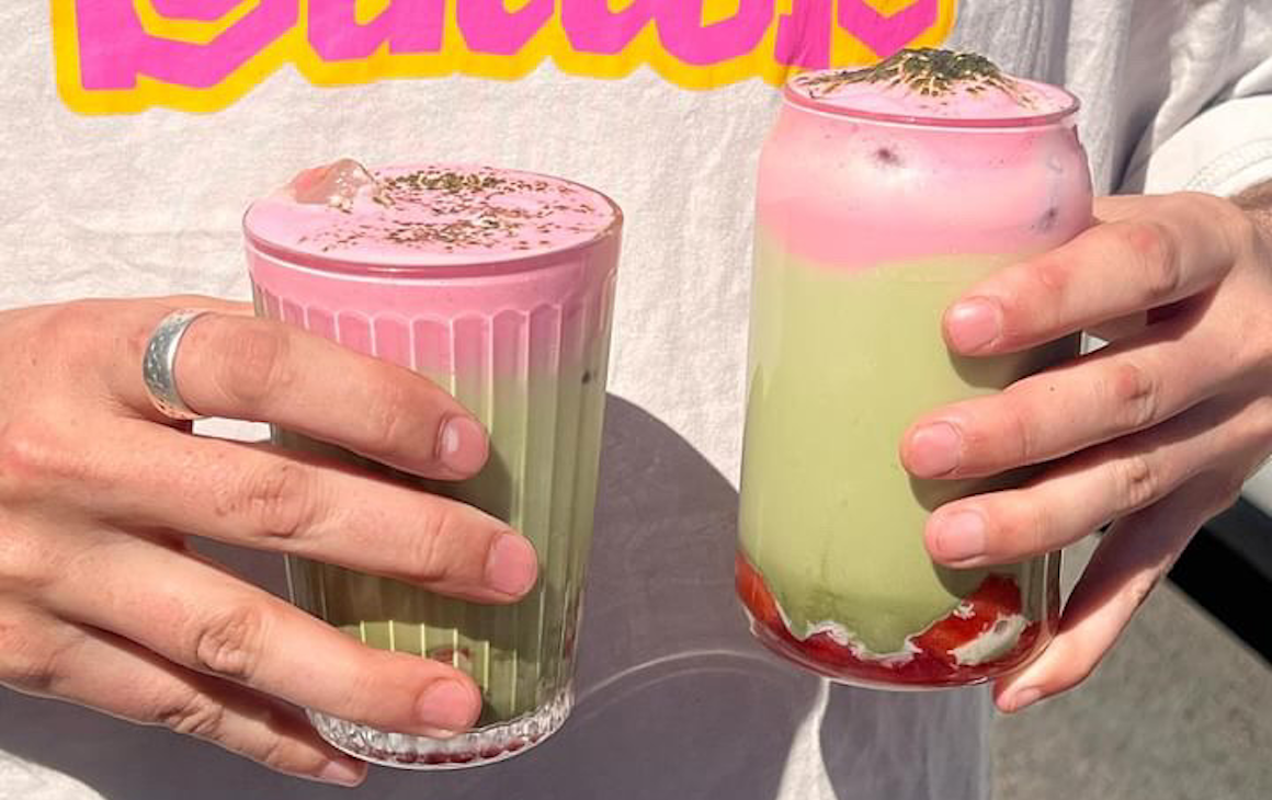 two strawberry matchas in Perth