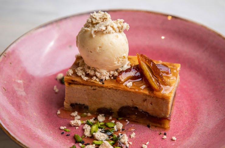 Baklava on a pink plate