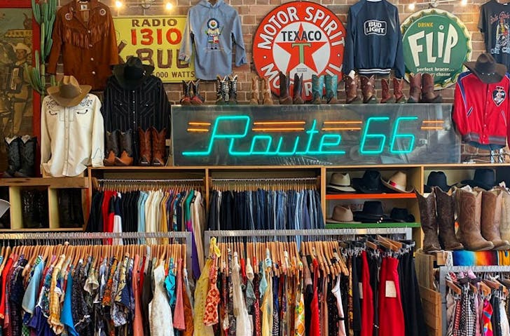 Racks of vintage clothes at Route 66 in Sydney. 