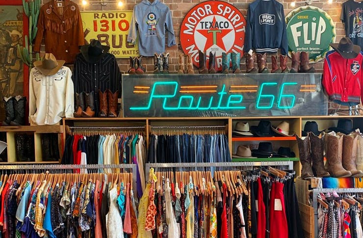 Racks of vintage clothes at Route 66 in Sydney. 